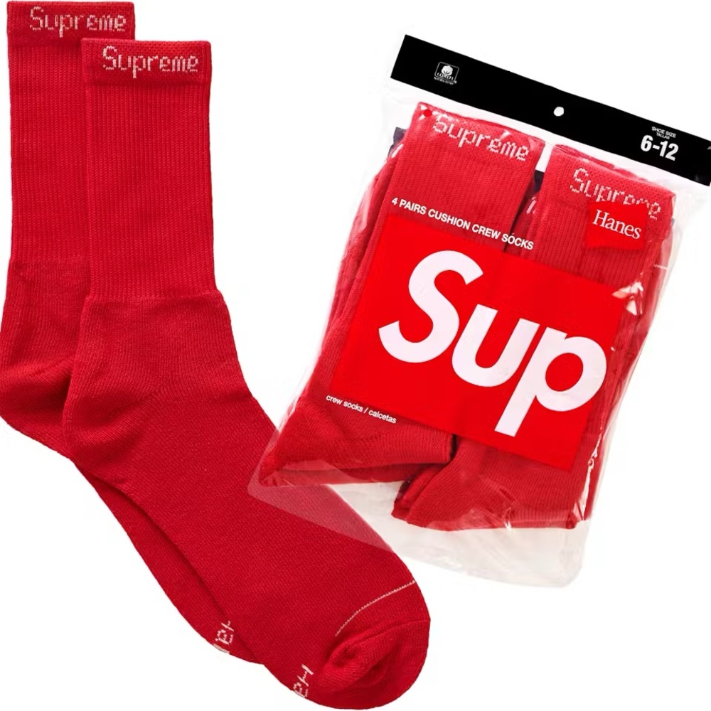 Supreme X Hanes Crew Socks (4 Pack)- Red